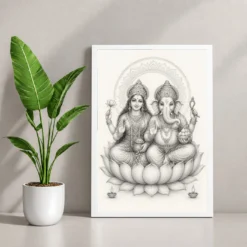 Laxmi Ganesh — Monochrome Sketch Frame — white frame console