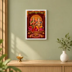 Laxmi Ganesh — Diwali Puja Edition Frame — white frame distant wall