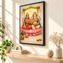 Laxmi Ganesh — Housewarming Gift Frame — black frame console