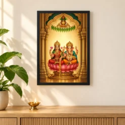Laxmi Ganesh — Main Entrance Frame (Vertical) — black frame pooja shelf