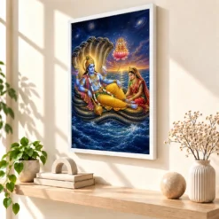Lakshmi Narayan — Sesha Shayana (Cosmic Ocean) Frame — white frame warm console