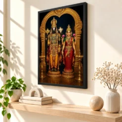 Lakshmi Venkateshwara — Tirupati Balaji Blessings Frame — black frame console