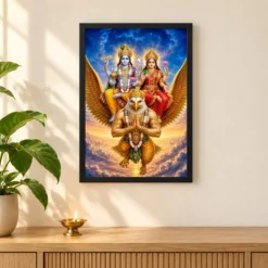 Lakshmi Vishnu — Garuda Vahana Frame — black frame pooja shelf