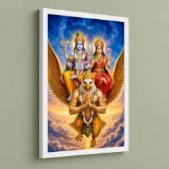 Lakshmi Vishnu — Garuda Vahana Frame — white frame angled wall