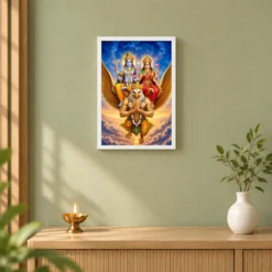 Lakshmi Vishnu — Garuda Vahana Frame — white frame distant wall