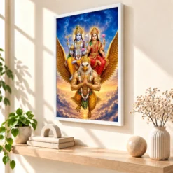 Lakshmi Vishnu — Garuda Vahana Frame — white frame warm console