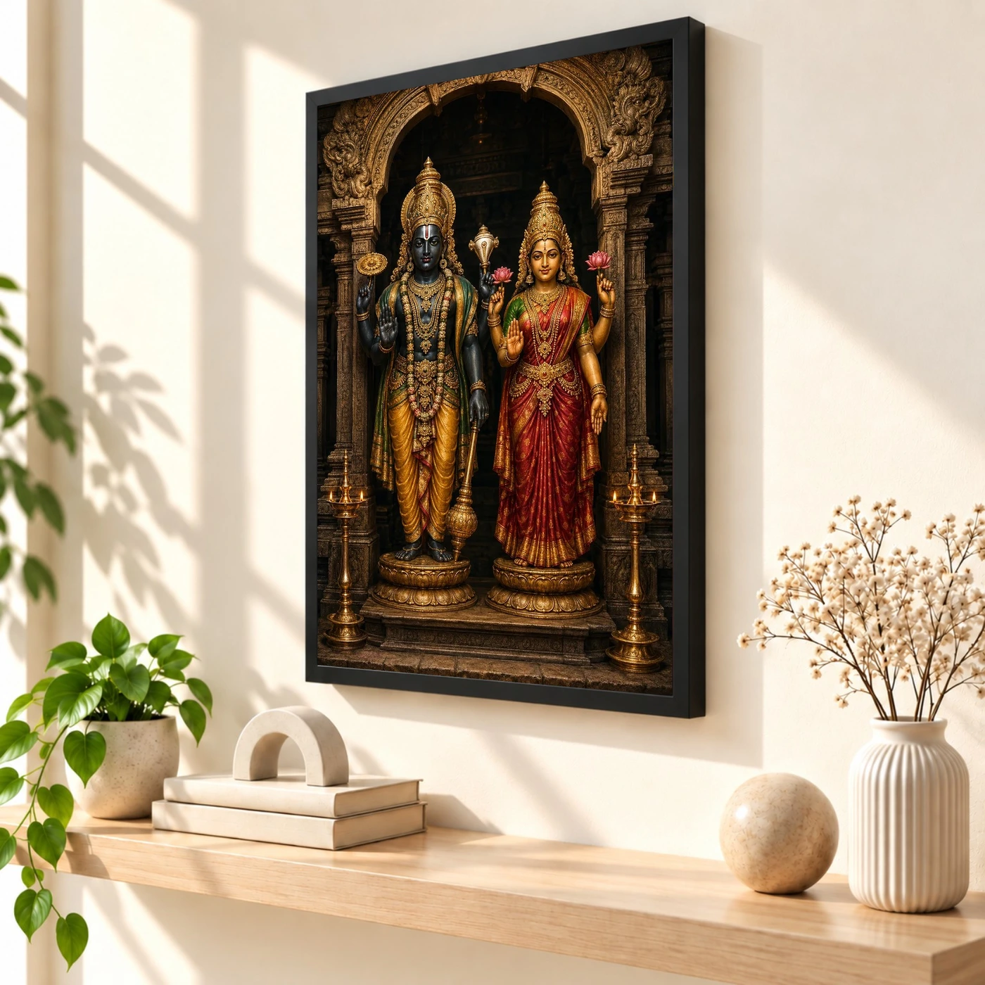 Lakshmi Narayan — Traditional Temple Style Frame 56 Lakshmi Narayan — Traditional Temple Style Frame — black frame
