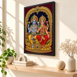 Lakshmi Narayan — Tanjore Traditional Art Frame — black frame console