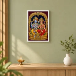Lakshmi Narayan — Tanjore Traditional Art Frame 14 Lakshmi Narayan — Tanjore Traditional Art Frame — white frame distant wall