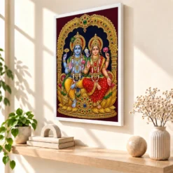Lakshmi Narayan — Tanjore Traditional Art Frame 15 Lakshmi Narayan — Tanjore Traditional Art Frame — white frame warm console