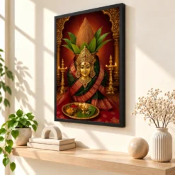 Varalakshmi — Traditional Kalasha Puja Frame — black frame console