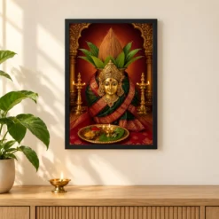Varalakshmi — Traditional Kalasha Puja Frame — black frame pooja shelf