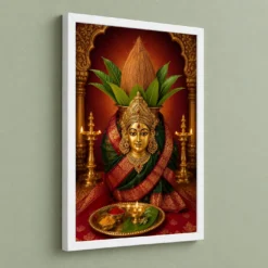 Varalakshmi — Traditional Kalasha Puja Frame — white frame angled wall