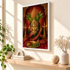 Varalakshmi — Traditional Kalasha Puja Frame — white frame warm console