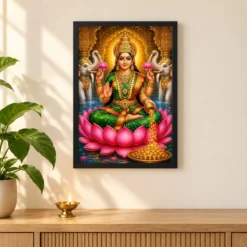 Varalakshmi — Traditional South Indian Style Frame — black frame pooja shelf