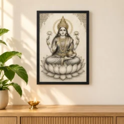 Varalakshmi — Monochrome Sketch Frame 11 Varalakshmi — Monochrome Sketch Frame — black frame pooja shelf