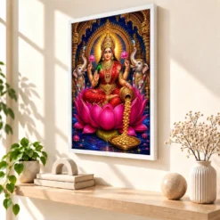 Varalakshmi — Large Statement Wall Frame 15 Varalakshmi — Large Statement Wall Frame — white frame warm console