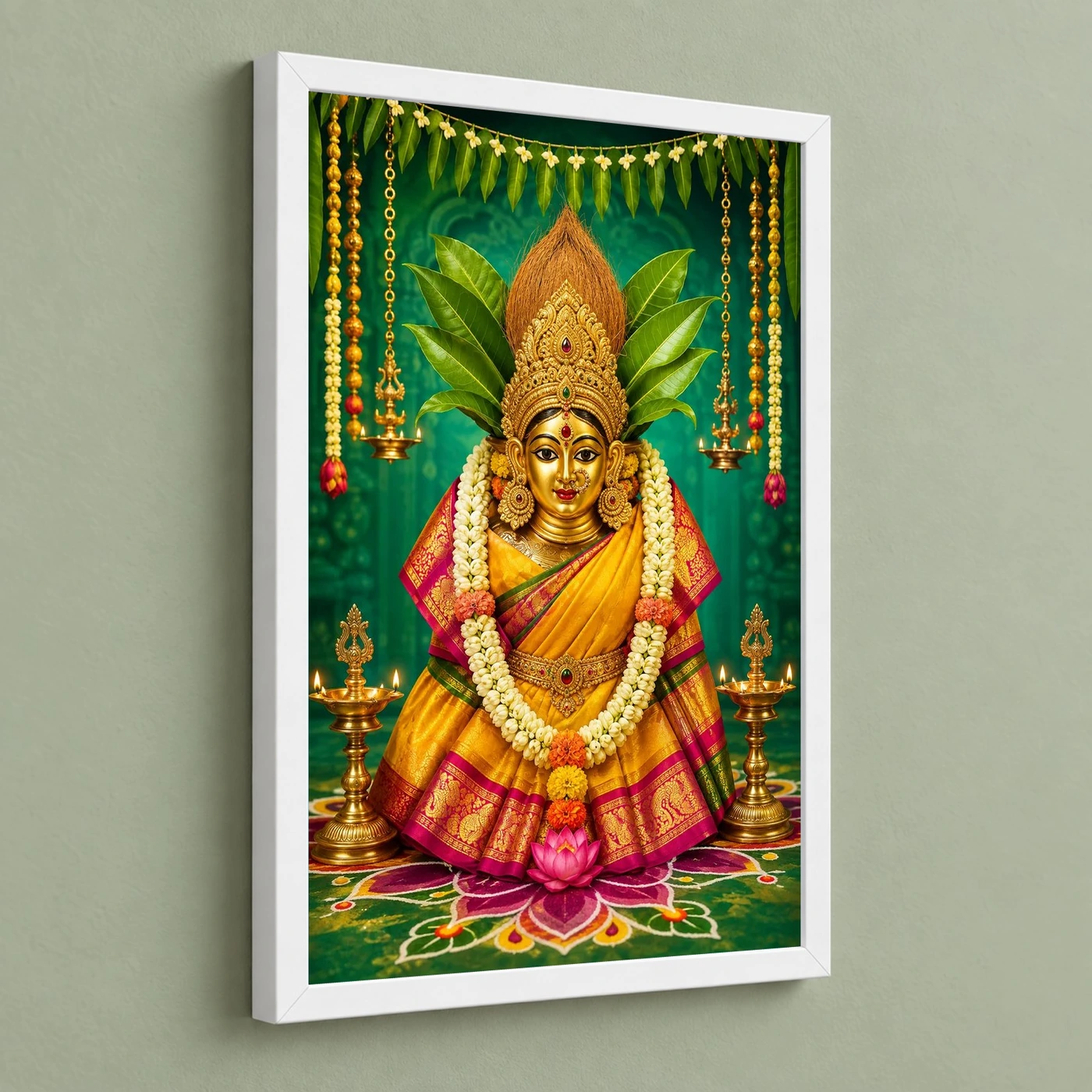 Varalakshmi — Shravan Festival Gifting Edition Frame 5 Varalakshmi — Shravan Festival Gifting Edition Frame — white frame angled wall
