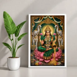 Varalakshmi Photo Frame with Elephants – Royal Emerald Art 12 Varalakshmi Photo Frame with Elephants – Royal Emerald Art — white frame console