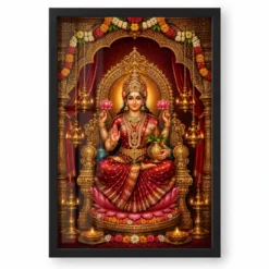 Red Varalakshmi Photo Frame – Royal Temple Throne Art — black frame clean