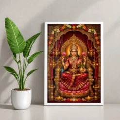Red Varalakshmi Photo Frame – Royal Temple Throne Art — white frame console