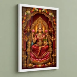 Red Varalakshmi Photo Frame – Royal Temple Throne Art — white frame angled wall