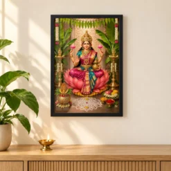 Varalakshmi Vratam Photo Frame – Traditional South Indian Art — black frame pooja shelf