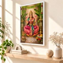 Varalakshmi Vratam Photo Frame – Traditional South Indian Art — white frame warm console
