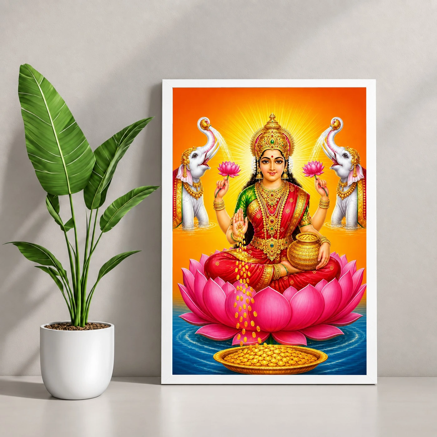 Classic Gaja Varalakshmi Photo Frame – Saffron Lotus Art 4 Classic Gaja Varalakshmi Photo Frame – Saffron Lotus Art — white frame console