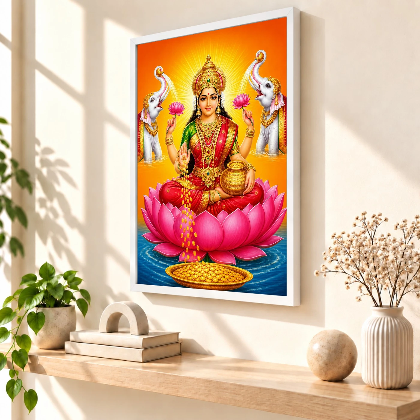 Classic Gaja Varalakshmi Photo Frame – Saffron Lotus Art 57 Classic Gaja Varalakshmi Photo Frame – Saffron Lotus Art — white frame