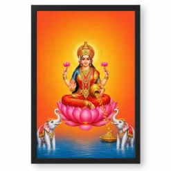 Varalakshmi Photo Frame with Elephant Guardians – Orange Art — black frame clean
