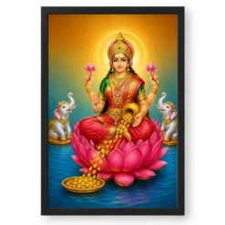 Angled Lotus Throne Varalakshmi Photo Frame – Red Green Art — black frame clean