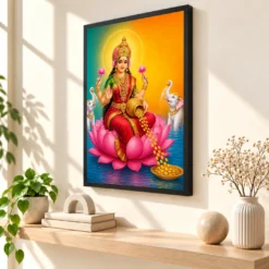 Diagonal Prosperity Varalakshmi Photo Frame – Teal Red Art — black frame console