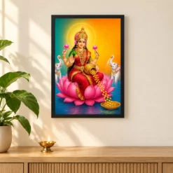 Diagonal Prosperity Varalakshmi Photo Frame – Teal Red Art 11 Diagonal Prosperity Varalakshmi Photo Frame – Teal Red Art — black frame pooja shelf