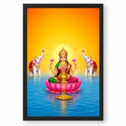 Floating Lotus Gaja Varalakshmi Photo Frame – Blue Water Art — black frame clean