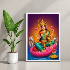 Crescent Halo Varalakshmi Photo Frame – Teal Red Art — white frame console