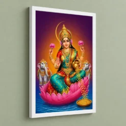 Crescent Halo Varalakshmi Photo Frame – Teal Red Art — white frame angled wall