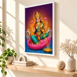 Crescent Halo Varalakshmi Photo Frame – Teal Red Art — white frame warm console