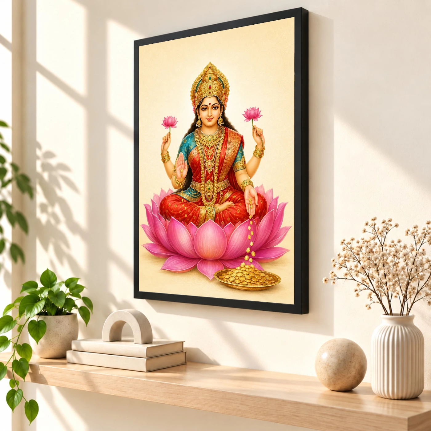 Ivory Paisley Varalakshmi Photo Frame – Minimal Lotus Art 56 Ivory Paisley Varalakshmi Photo Frame – Minimal Lotus Art — black frame