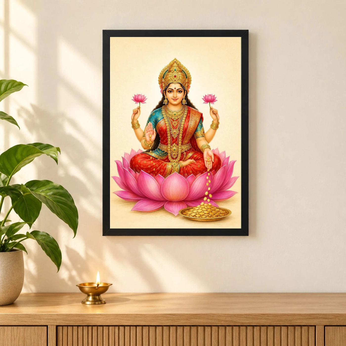 Ivory Paisley Varalakshmi Photo Frame – Minimal Lotus Art 3 Ivory Paisley Varalakshmi Photo Frame – Minimal Lotus Art — black frame pooja shelf