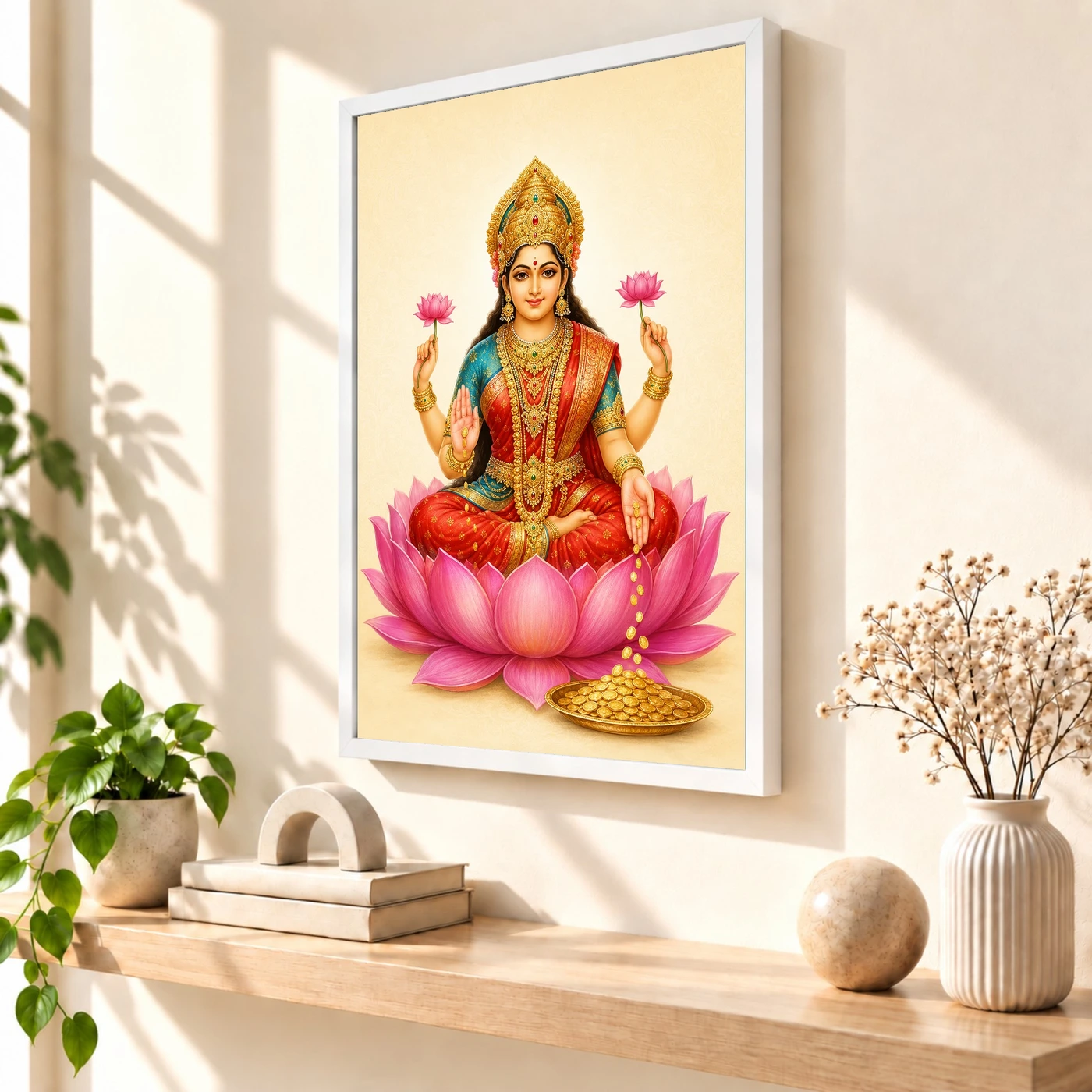 Ivory Paisley Varalakshmi Photo Frame – Minimal Lotus Art 57 Ivory Paisley Varalakshmi Photo Frame – Minimal Lotus Art — white frame