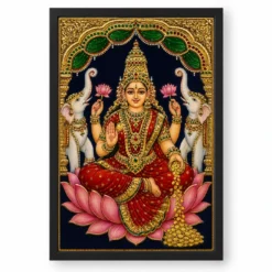 Tanjore Style Gaja Varalakshmi Photo Frame – Temple Art — black frame clean