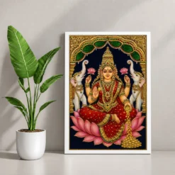 Tanjore Style Gaja Varalakshmi Photo Frame – Temple Art — white frame console
