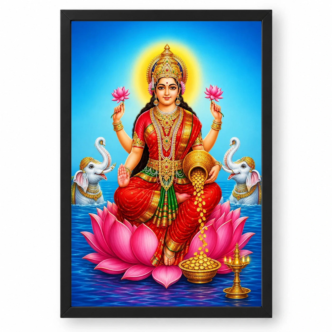 Sapphire Water Gaja Varalakshmi Photo Frame – Lotus Art 1 Sapphire Water Gaja Varalakshmi Photo Frame – Lotus Art — black frame clean