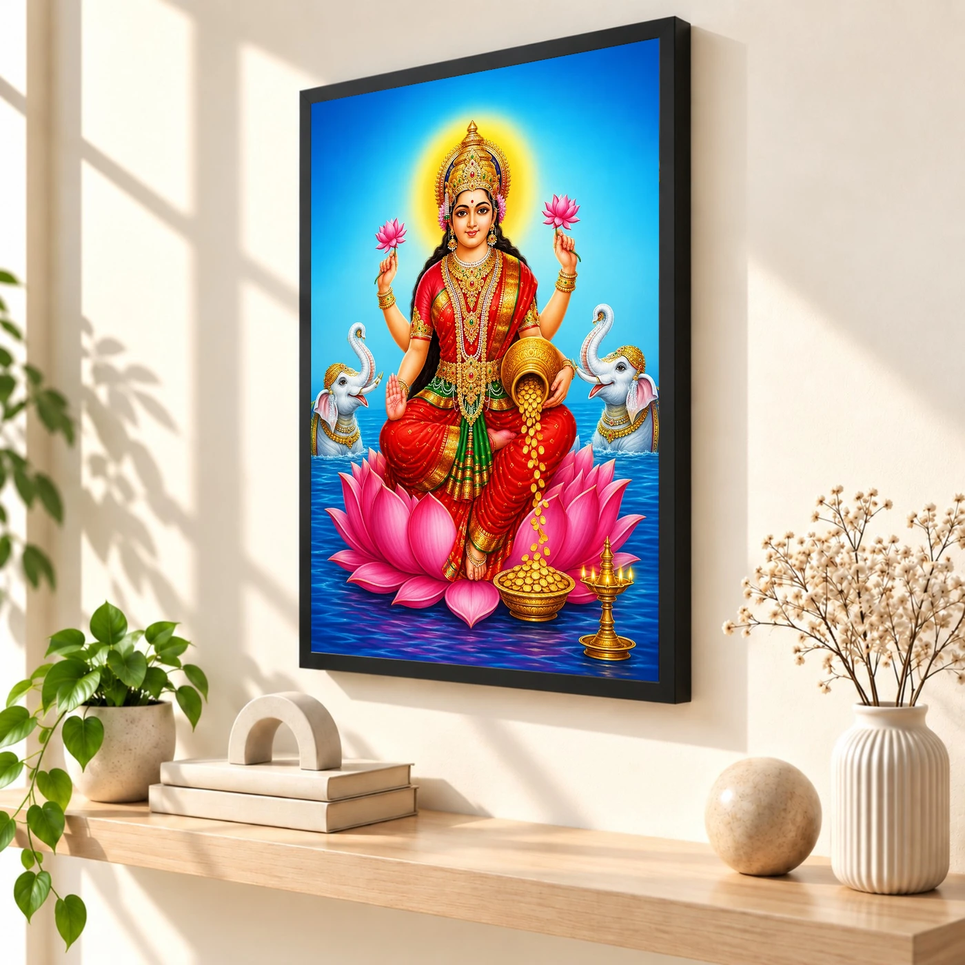 Sapphire Water Gaja Varalakshmi Photo Frame – Lotus Art 56 Sapphire Water Gaja Varalakshmi Photo Frame – Lotus Art — black frame