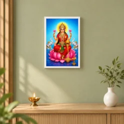 Sapphire Water Gaja Varalakshmi Photo Frame – Lotus Art 14 Sapphire Water Gaja Varalakshmi Photo Frame – Lotus Art — white frame distant wall