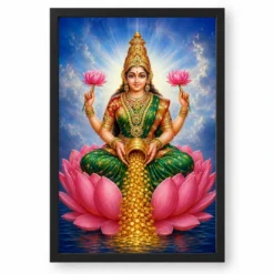 Celestial Green Varalakshmi Photo Frame – Divine Lotus Art — black frame clean