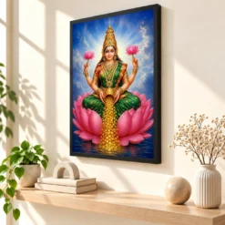 Celestial Green Varalakshmi Photo Frame – Divine Lotus Art — black frame console