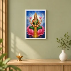 Celestial Green Varalakshmi Photo Frame – Divine Lotus Art — white frame distant wall