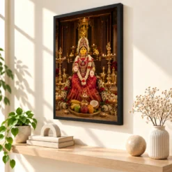 Varalakshmi Vratam Idol Photo Frame – Temple Altar Art — black frame console
